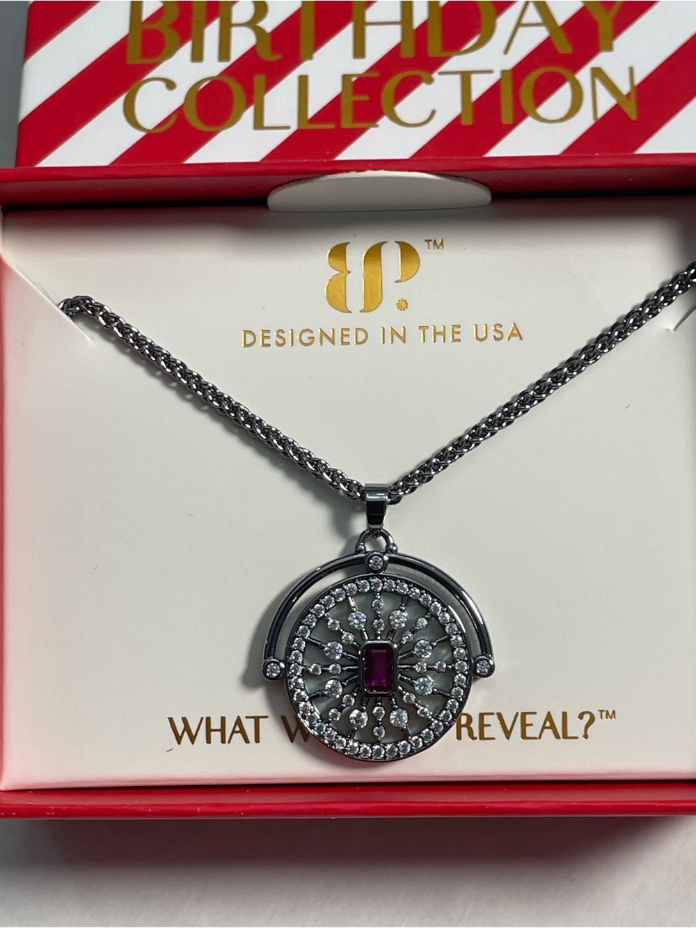 Bomb Party-July “The Emerson Necklace” Hematite/Ruby & CZ, Reversible, NIB